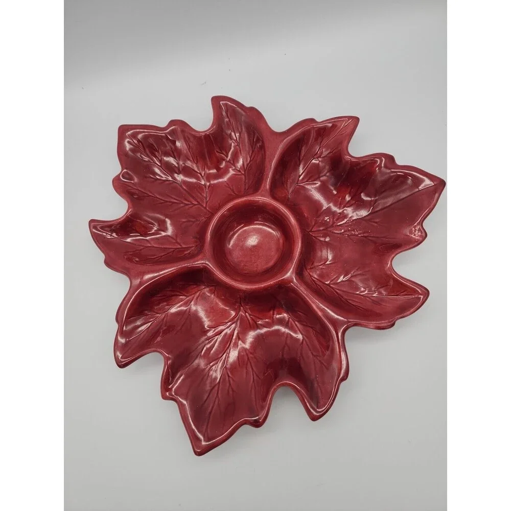 Holland Mold Leaf Relish Dish Fall Color Ceramic Serving Dish Autumn Leaves